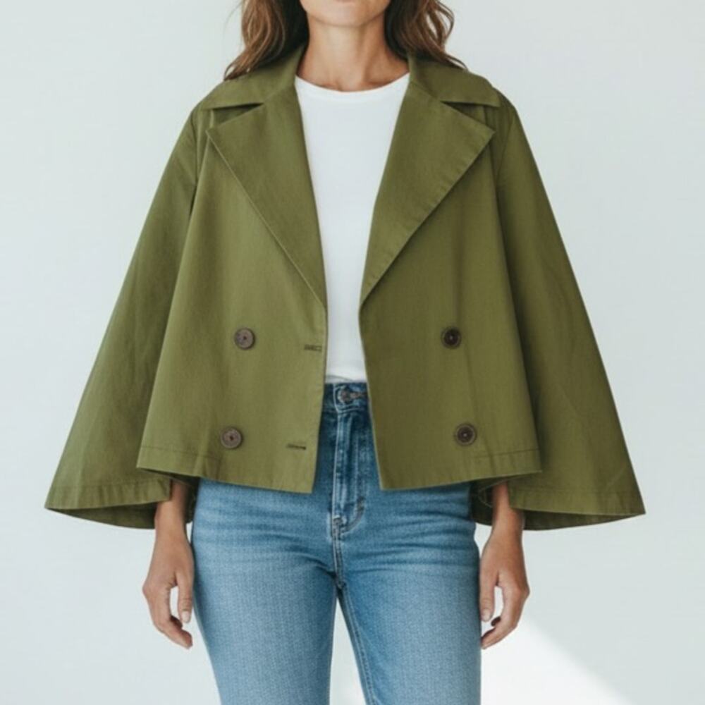 The Drop Hayes Green Cape Sleeve Cropped Jacket Women's Size L NWT
